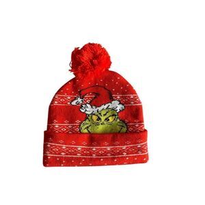 Dr. Seuss unisex the grinch, pom-pom beanie, adult OSFM